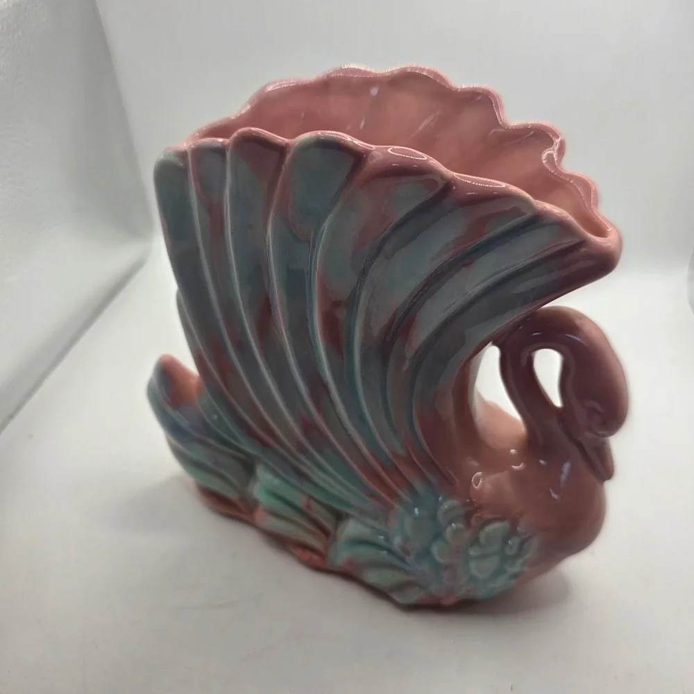 Royal Haeger R-712 Swan Planter Vase Pink Blue Turquoise MCM Art Pottery USA